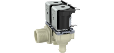 Magneetventiel, kunststof, indirect gestuurd (Servo), NC, DN10, dubbel haaks, draad / Tule