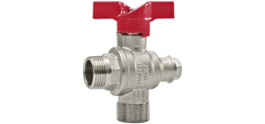 Kogelkraan, 2-weg, haaks, binnendraad, messing verchroomd, gereduceerde doorlaat, testplug, zwaar