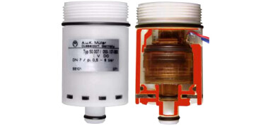 Cartridge Ventiel, Kunststof PEI/POM, Monostabiel, Axiaal, DN7, EPDM, 12V/24V DC, aansl. M37, 0.5 - 8 bar
