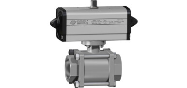 Pneumatische Kogelkraan, 2-weg, RVS, draad of lasaansluiting, 3-delig, dubbelwerkende aandrijving (DAN)