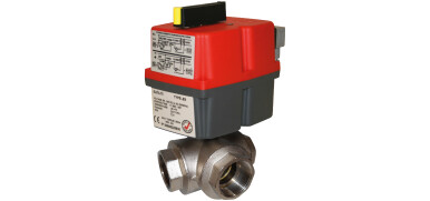 J+J Kogelkraan, 3-weg, messing, binnendraad, 40 bar, L-boring, elektrisch bediend 12V-240V AC/DC