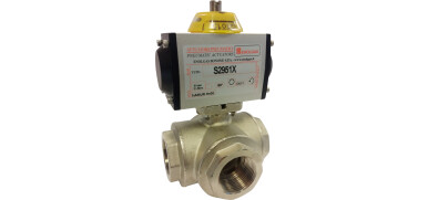 RVS kogelkraan, 3-weg, ISO-Top, L-boring, binnendraad, pneumatisch dubbelwerkend 