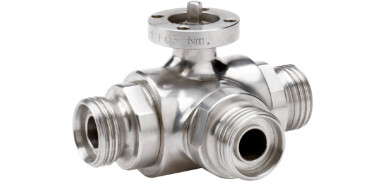 OMAL Kogelkraan, 3-weg, RVS, draadaansluiting, L-boring, Food